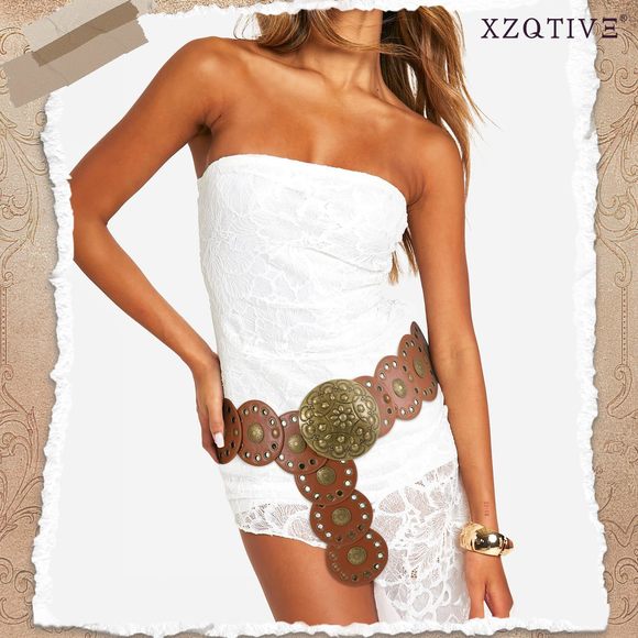 Women\'s Western Belt With Concho Discs Adjustable Cowgirl Waist Belt Vintage💐